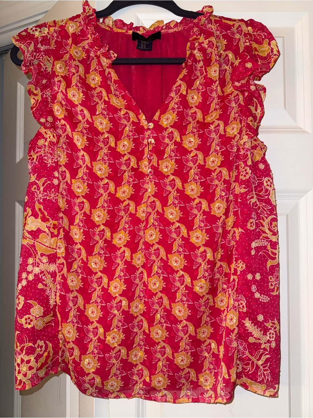 Rachel Roy Floral V-Neck Cap Sleeve Blouse